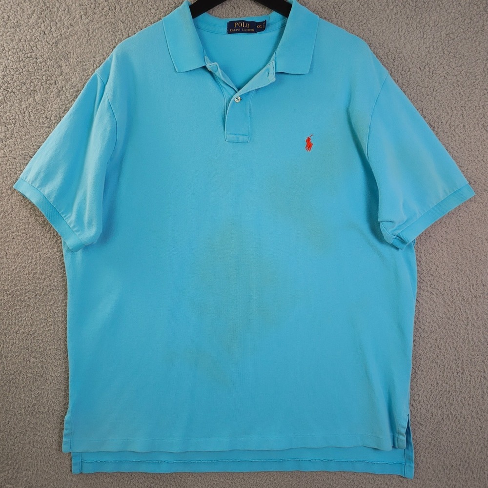 Polo Ralph Lauren Polo Shirt Mens XXL Blue Pique Knit Grunge Stained Outdoors